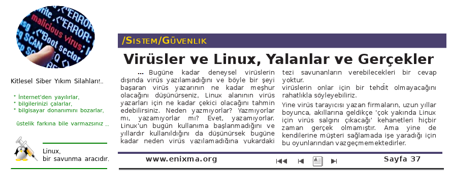 Linux işletim sistemi ve bilgisayar virüsleri